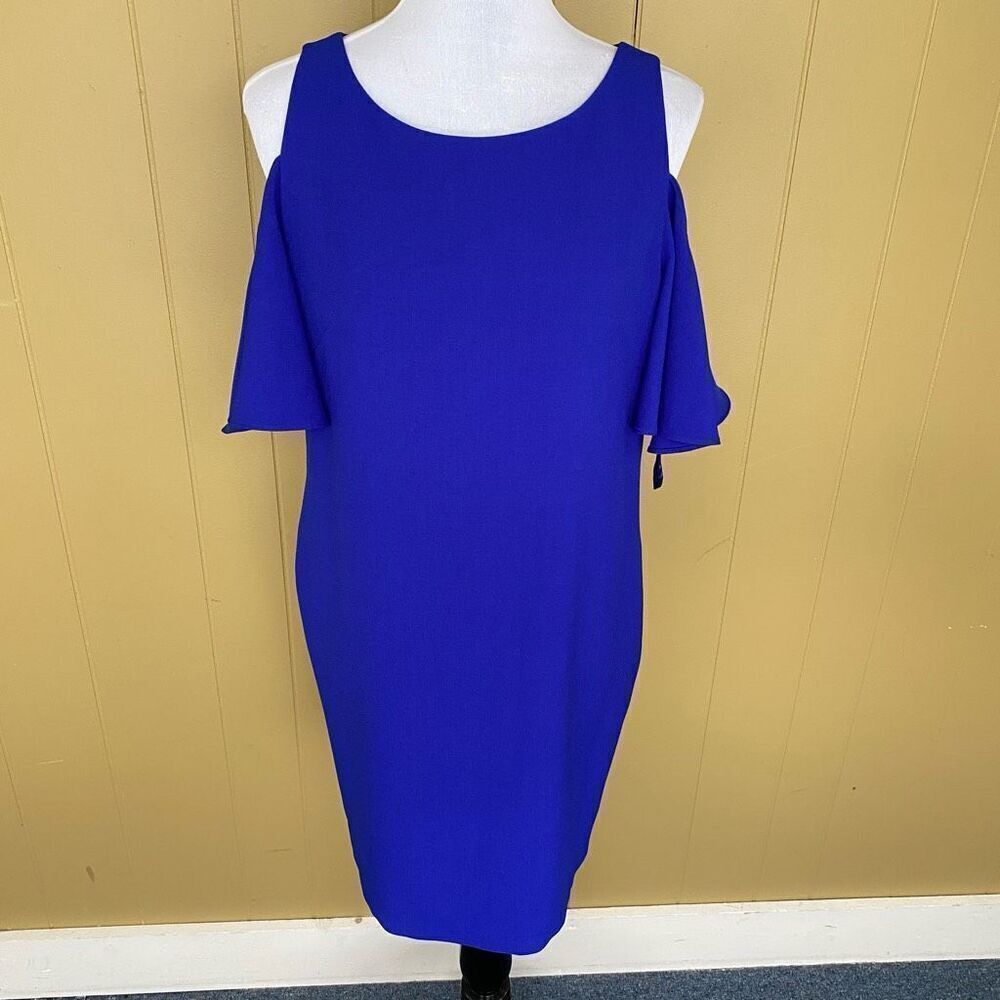 Chelsea28 women M scoopneck tank top w/flare wing sleeve knee length dress blue